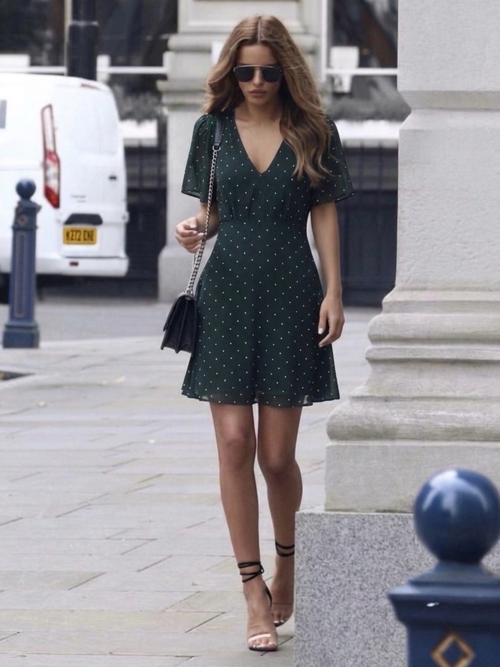 Madewell Polka Dot V-Neck Chiffon Dress Emerald Green Size 4 Romantic Wedding